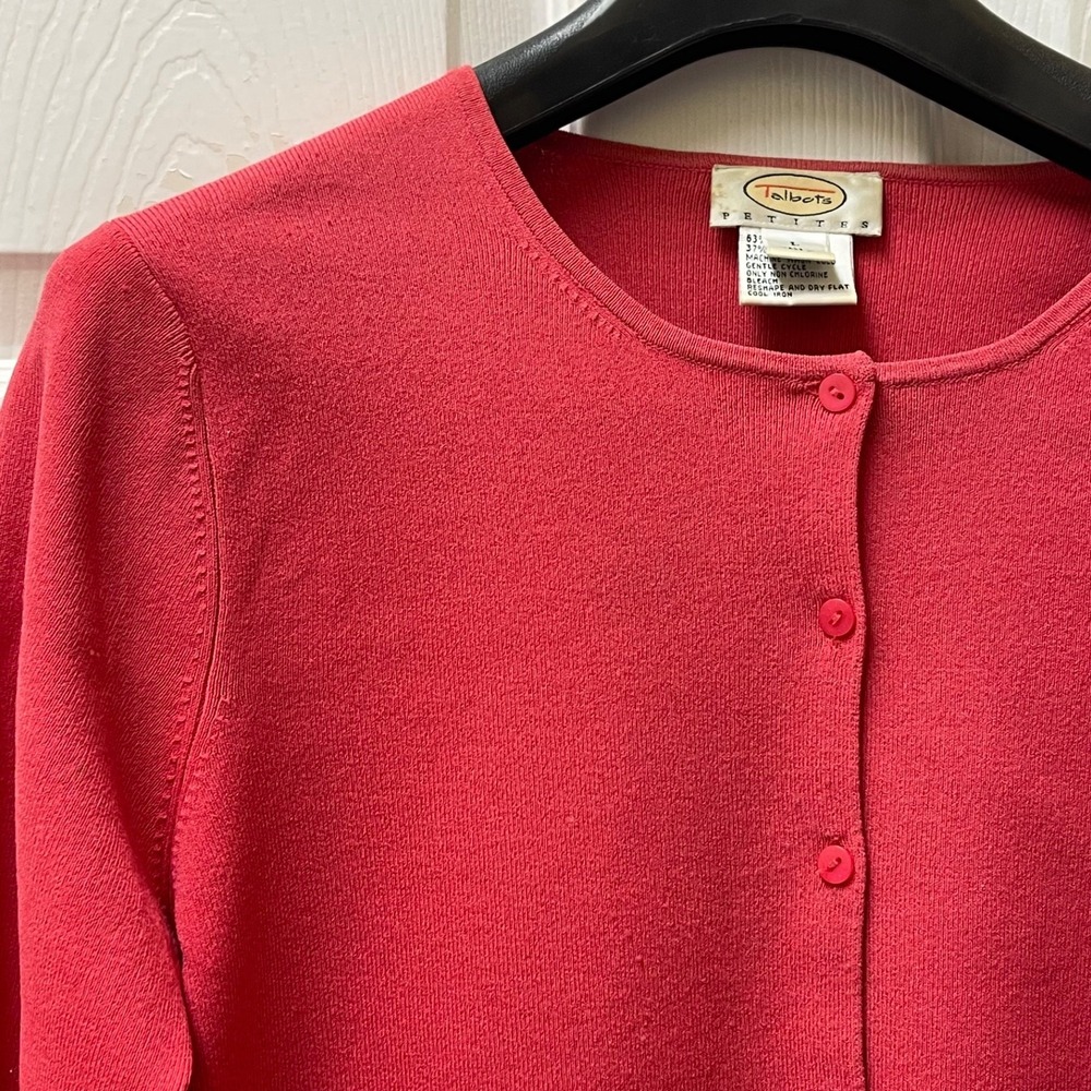 Vintage Talbots Petite Sz LP Pink Charming Cardigan Sleeve Button Up Rayon Blend